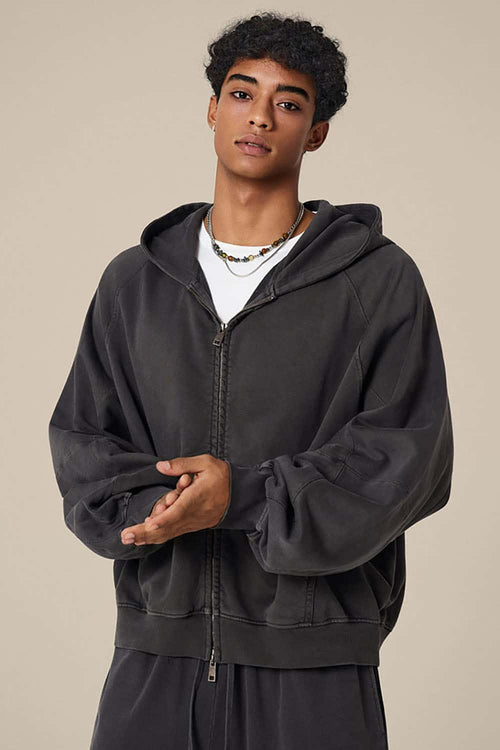Heavyweight Paneled Zip Hoodie - Dark Gray