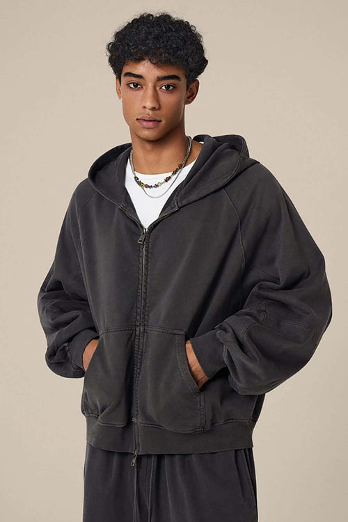 Heavyweight Paneled Zip Hoodie - Dark Gray