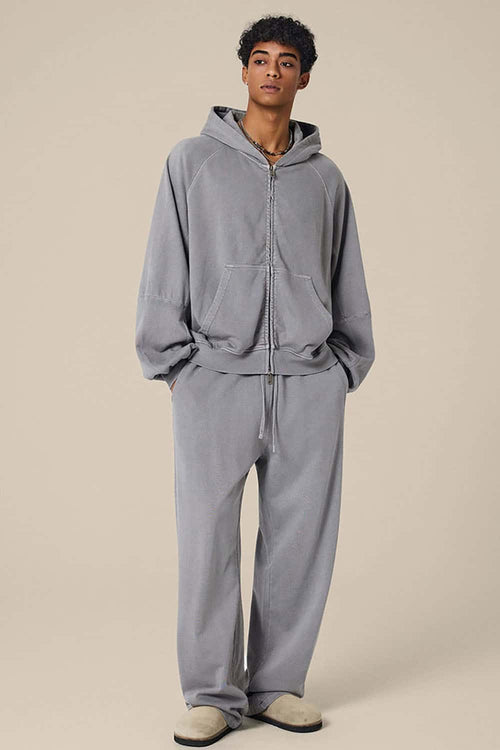 Heavyweight Paneled Zip Hoodie - Medium Gray