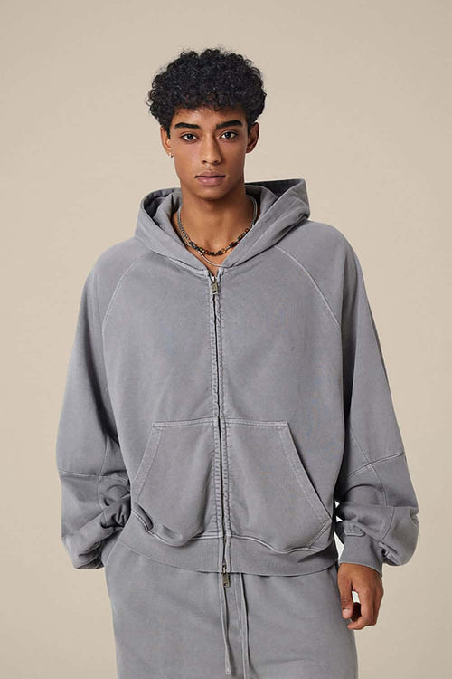 Heavyweight Paneled Zip Hoodie - Medium Gray