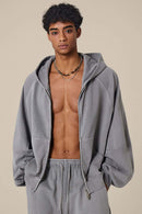 Heavyweight Paneled Zip Hoodie - Medium Gray