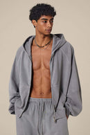 Heavyweight Paneled Zip Hoodie - Medium Gray
