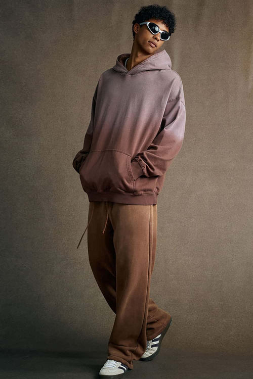 Vintage Heavyweight Washed Distressed Hoodie - Brown