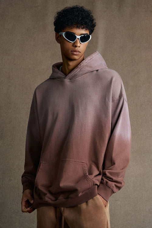 Vintage Heavyweight Washed Distressed Hoodie - Brown