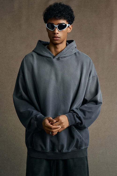 Vintage Heavyweight Washed Distressed Hoodie - Charcoal