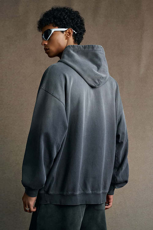 Vintage Heavyweight Washed Distressed Hoodie - Charcoal