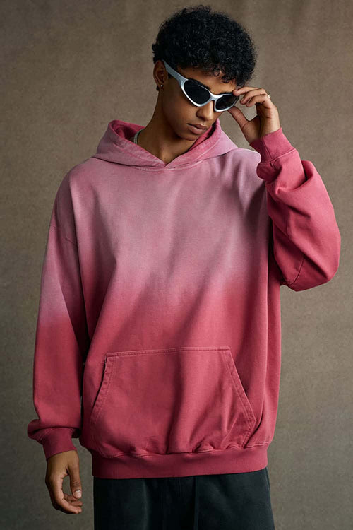 Vintage Heavyweight Washed Distressed Hoodie - Red
