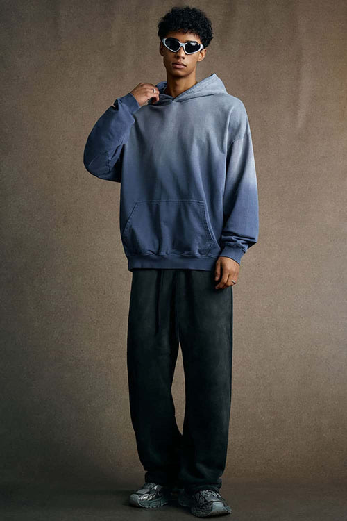 Vintage Heavyweight Washed Distressed Hoodie - Vintage Blue