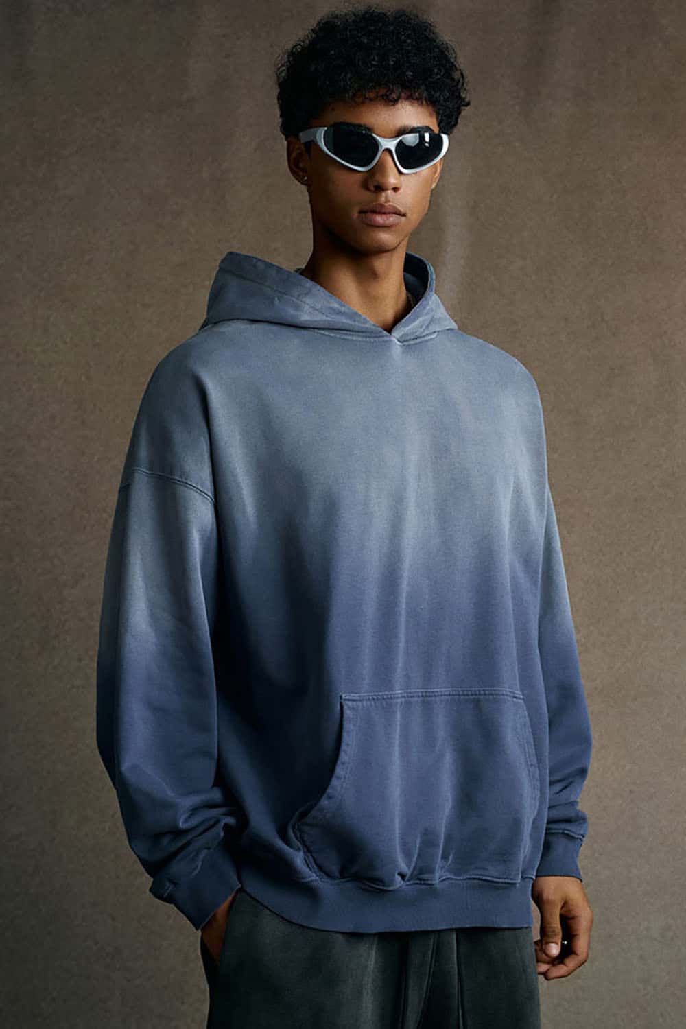 Vintage Heavyweight Washed Distressed Hoodie - Vintage Blue
