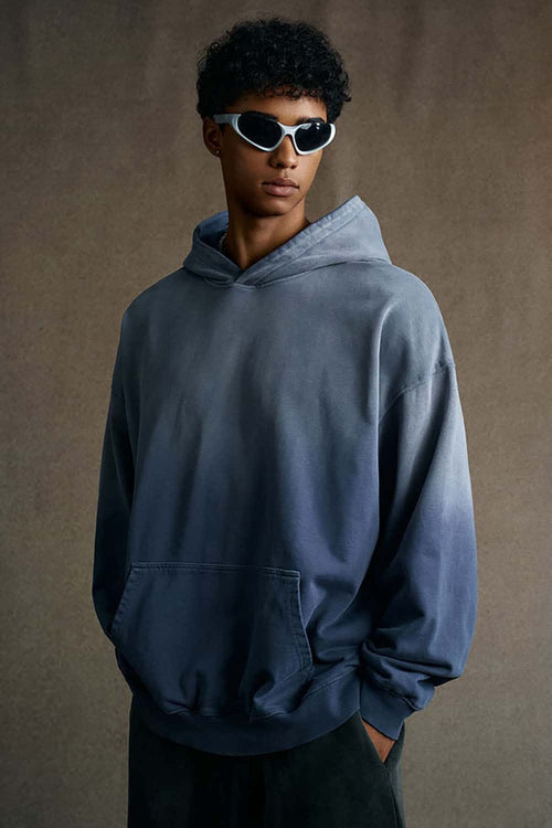 Vintage Heavyweight Washed Distressed Hoodie - Vintage Blue