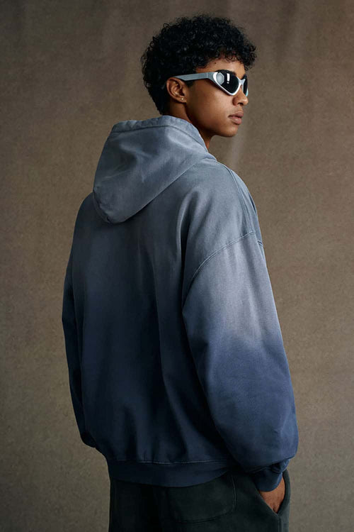 Vintage Heavyweight Washed Distressed Hoodie - Vintage Blue