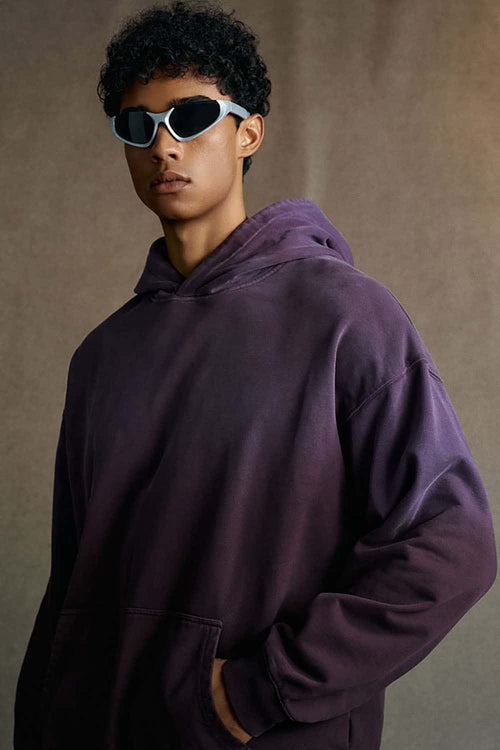Vintage Heavyweight Washed Distressed Hoodie - Vintage Purple