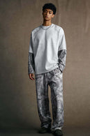 Faux-Layer Camo Long Sleeve Tee - Light Gray