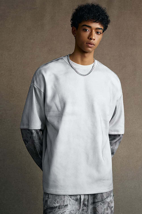 Faux-Layer Camo Long Sleeve Tee - Light Gray