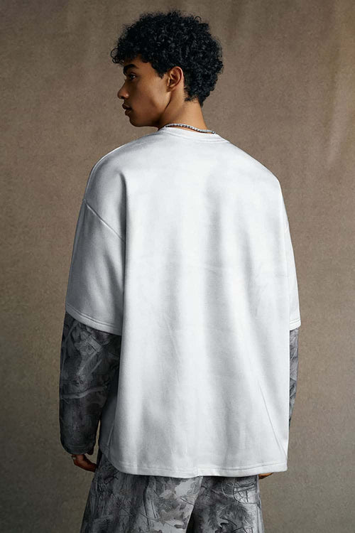 Faux-Layer Camo Long Sleeve Tee - Light Gray