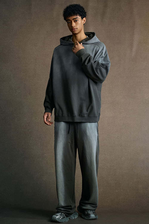 Washed Distressed Oversized Hoodie - Dark Gray