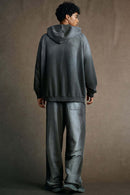 Washed Distressed Oversized Hoodie - Dark Gray