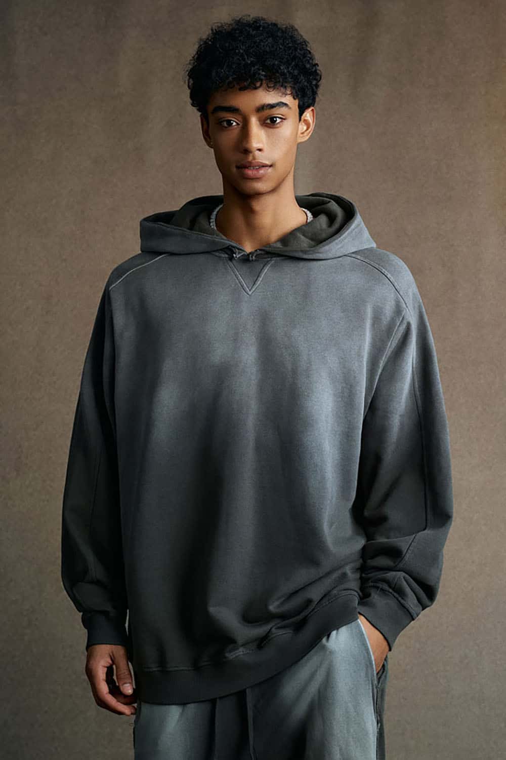 Washed Distressed Oversized Hoodie - Dark Gray