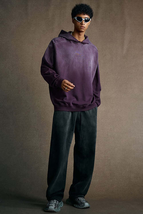 Washed Distressed Oversized Hoodie - Vintage Purple