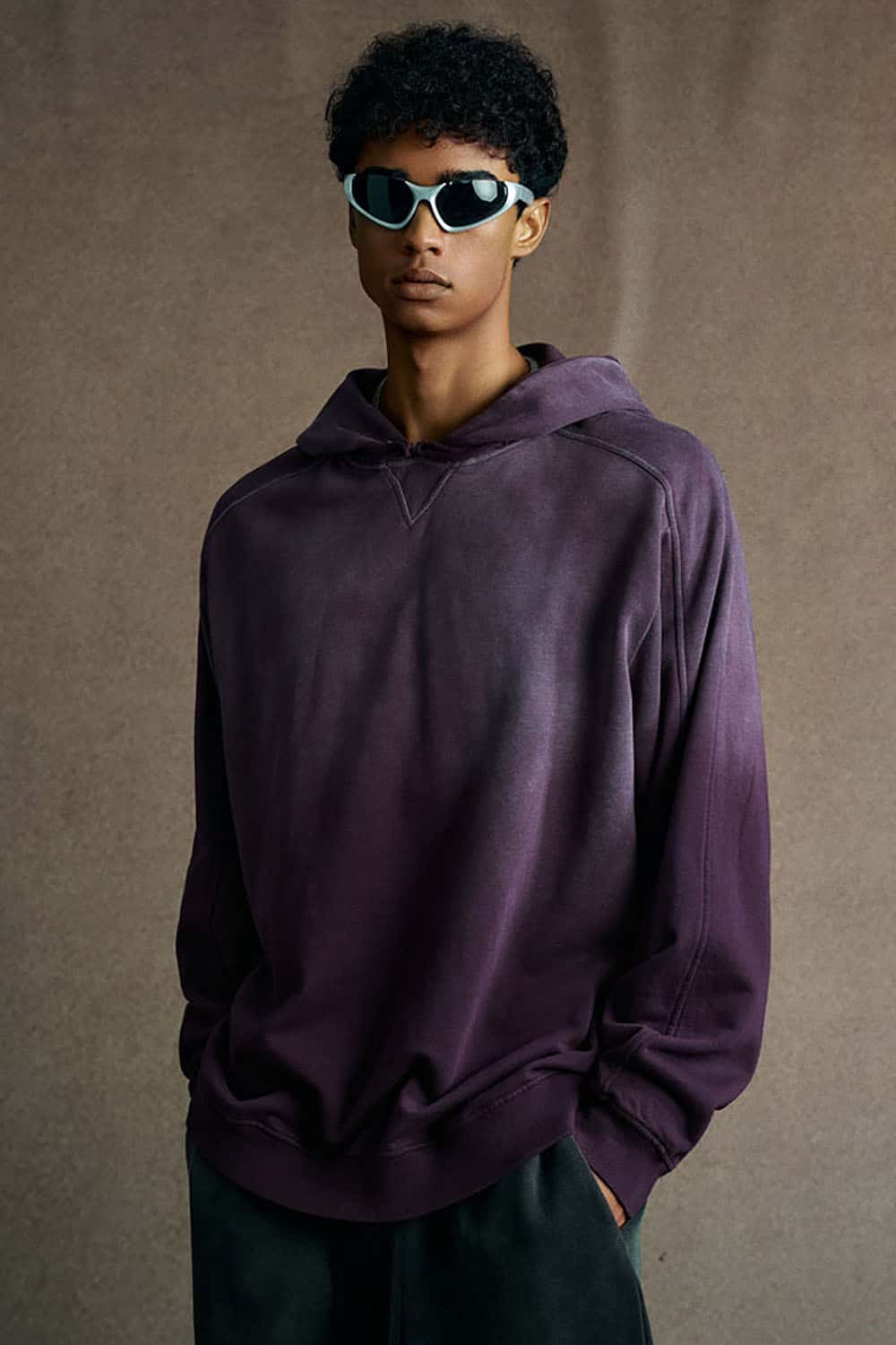 Washed Distressed Oversized Hoodie - Vintage Purple