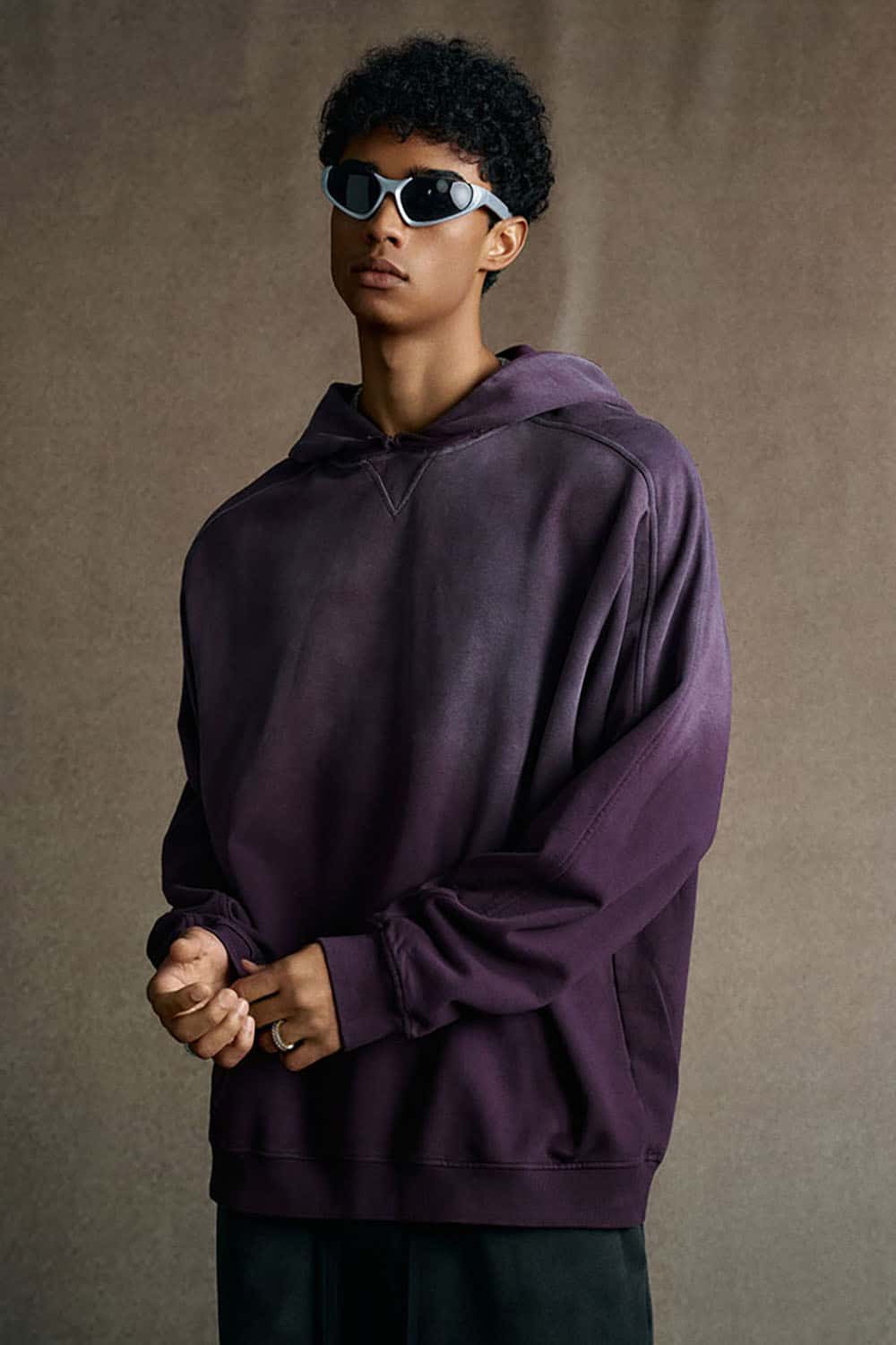 Washed Distressed Oversized Hoodie - Vintage Purple