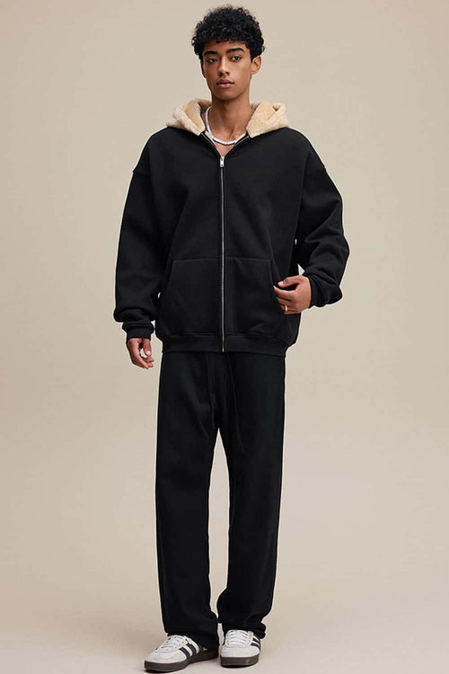 Heavyweight Fleece Zip-Up Hoodie - Black