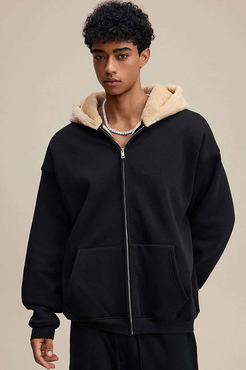 Heavyweight Fleece Zip-Up Hoodie - Black