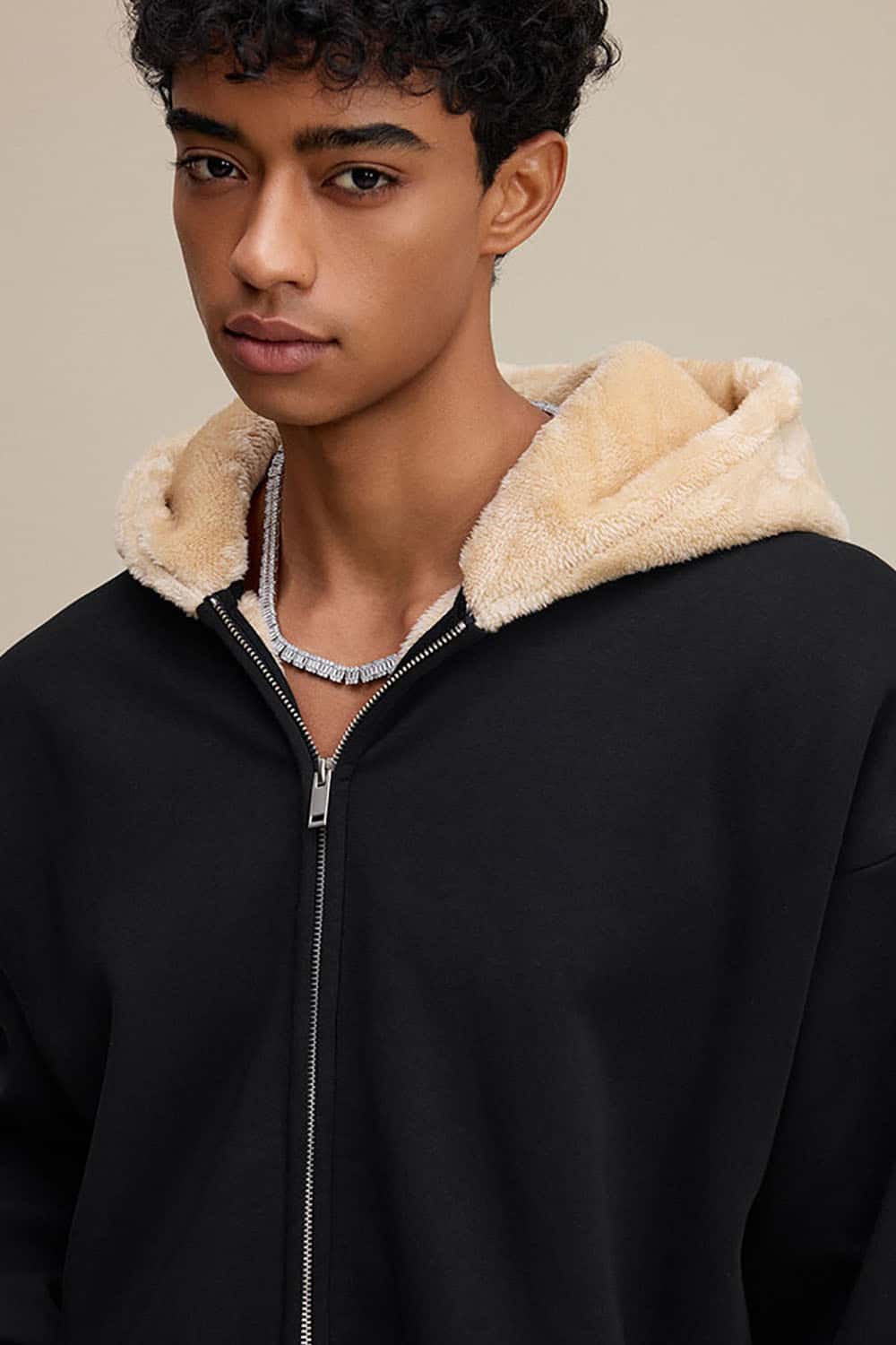 Plush Lined Zip-Up Hoodie _ Loose Fit Fleece Hooded Sweatshirt Jacket