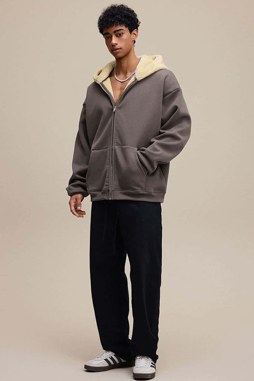 Heavyweight Fleece Zip-Up Hoodie - Brown