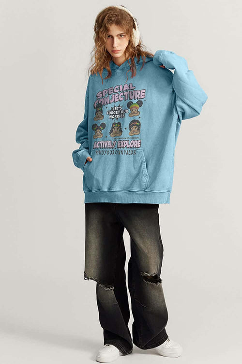 Heavyweight Washed Graphic Hoodie - Sky Blue