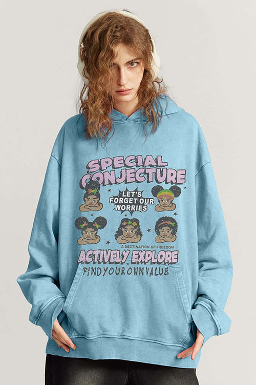 Heavyweight Washed Graphic Hoodie - Sky Blue
