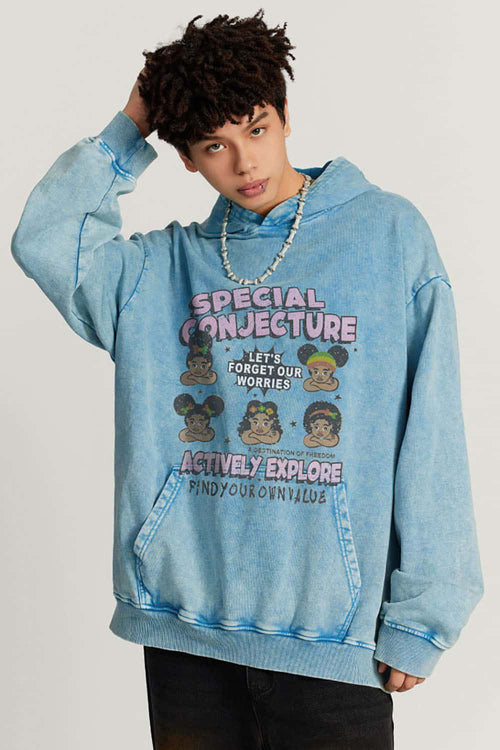 Heavyweight Washed Graphic Hoodie - Sky Blue