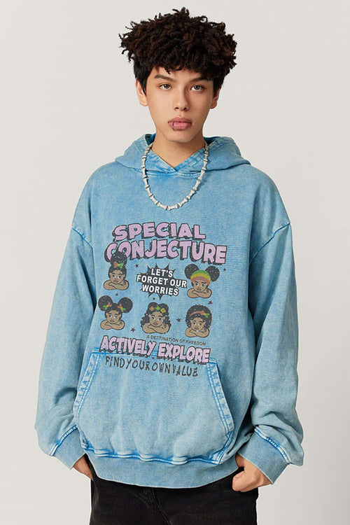 Heavyweight Washed Graphic Hoodie - Sky Blue
