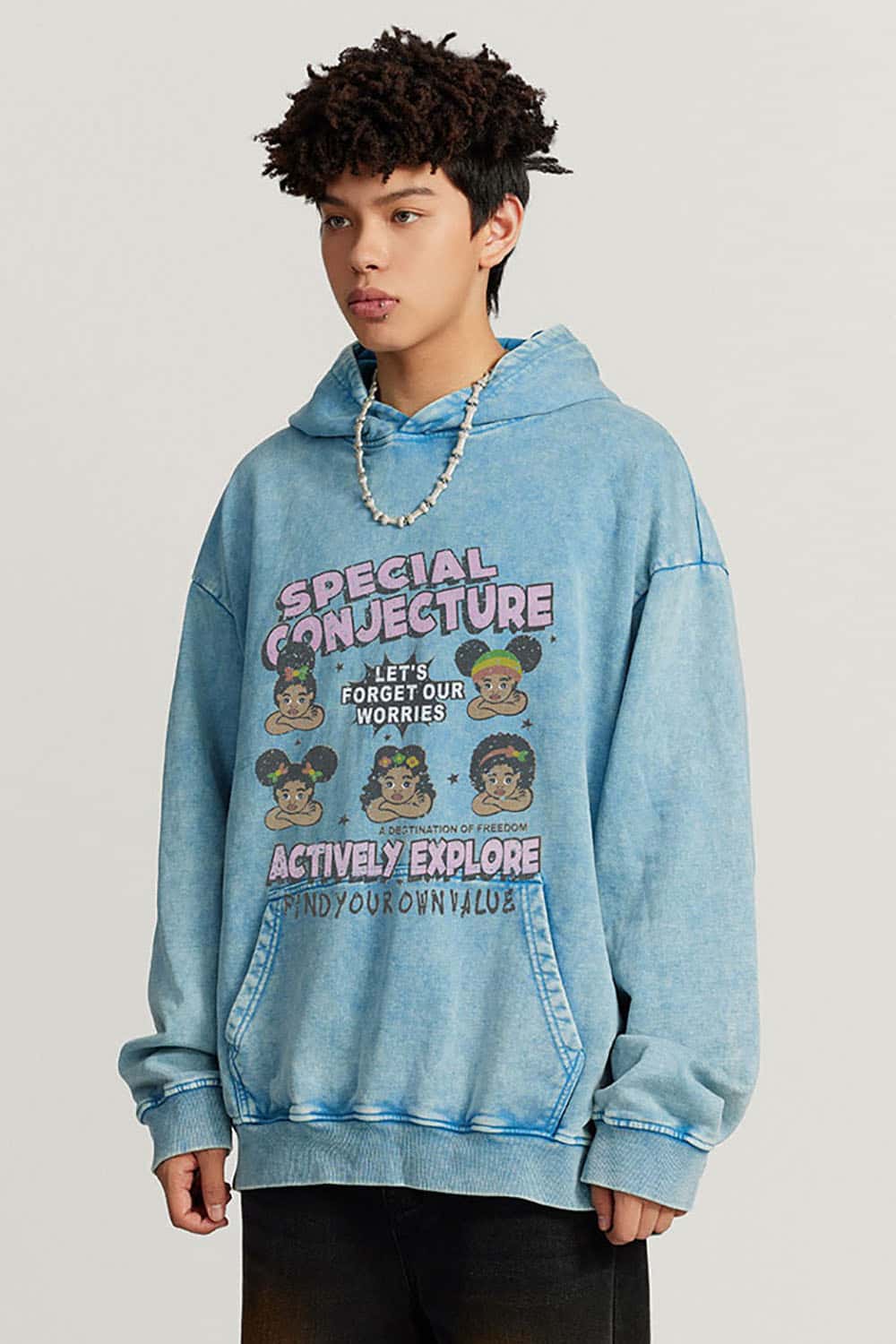 Heavyweight Washed Graphic Hoodie - Sky Blue