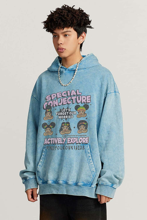 Heavyweight Washed Graphic Hoodie - Sky Blue
