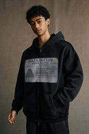 Distressed Graphic Zip-Up Punk Hoodie - Black