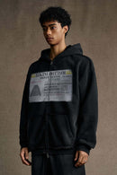 Distressed Graphic Zip-Up Punk Hoodie - Black