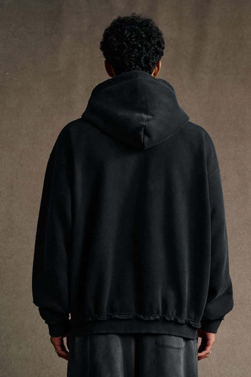 Distressed Graphic Zip-Up Punk Hoodie - Black