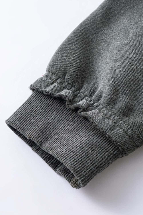 Distressed Graphic Zip-Up Punk Hoodie - Dark Gray