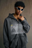 Distressed Graphic Zip-Up Punk Hoodie - Dark Gray