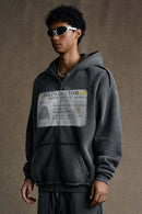 Distressed Graphic Zip-Up Punk Hoodie - Dark Gray