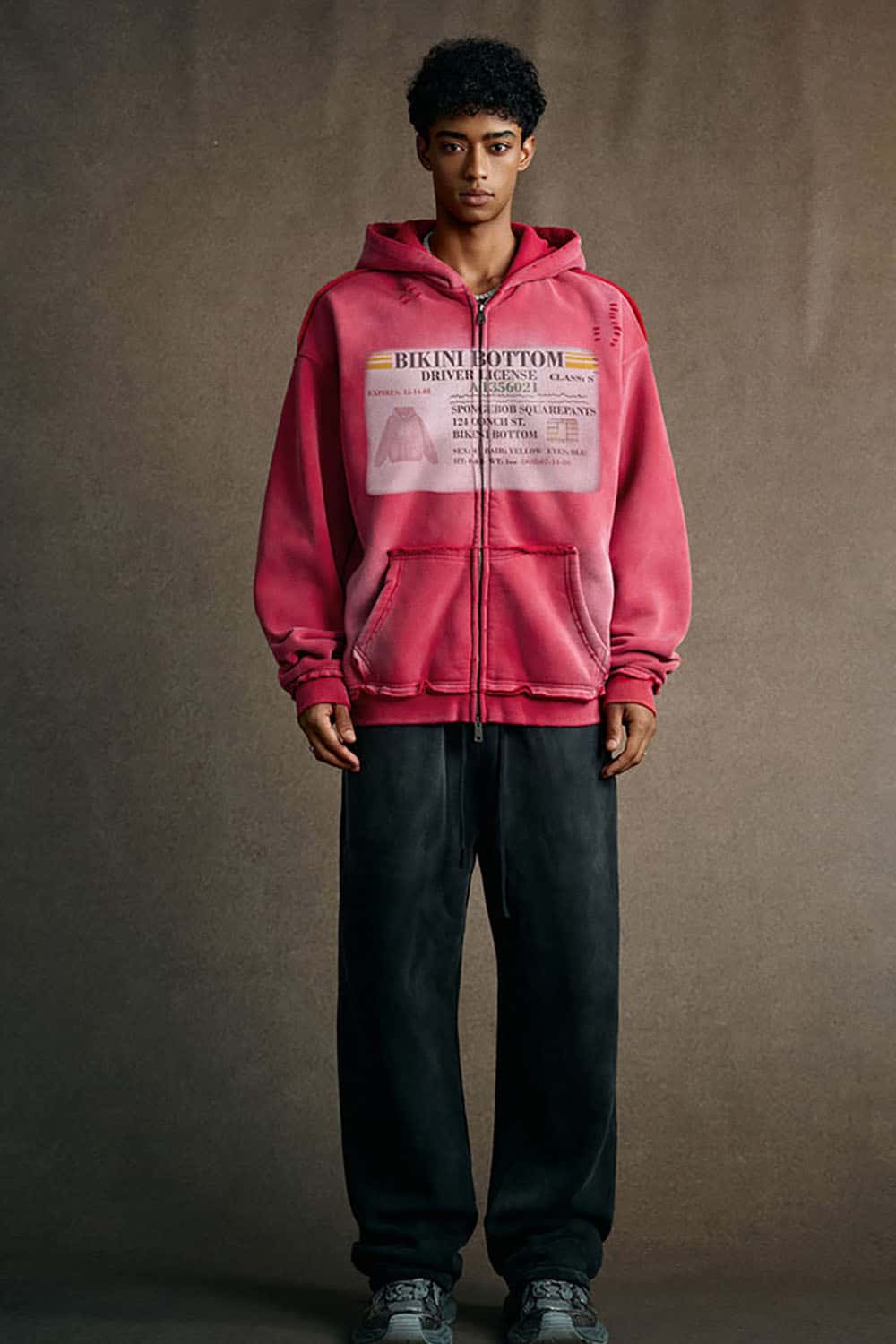 Distressed Graphic Spray-Dyed Zip-Up Hoodie _ Vintage Print Ripped Full Zip Jacket