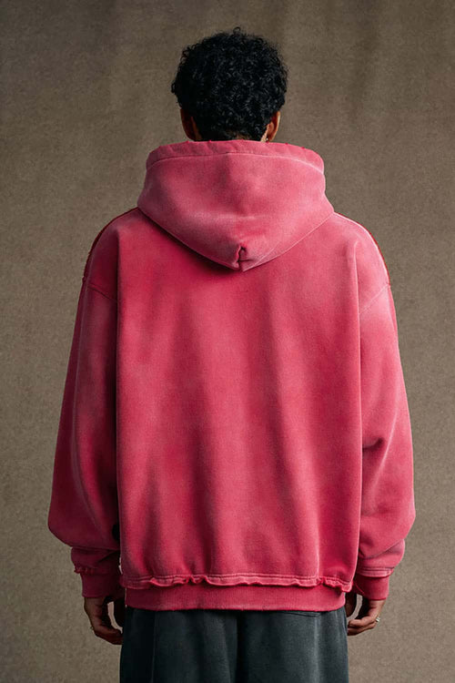 Distressed Graphic Zip-Up Punk Hoodie - Red
