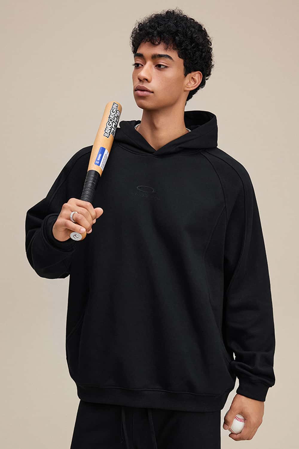 Textured Suede Paneled Streetwear Hoodie - Black