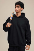 Textured Suede Paneled Streetwear Hoodie - Black