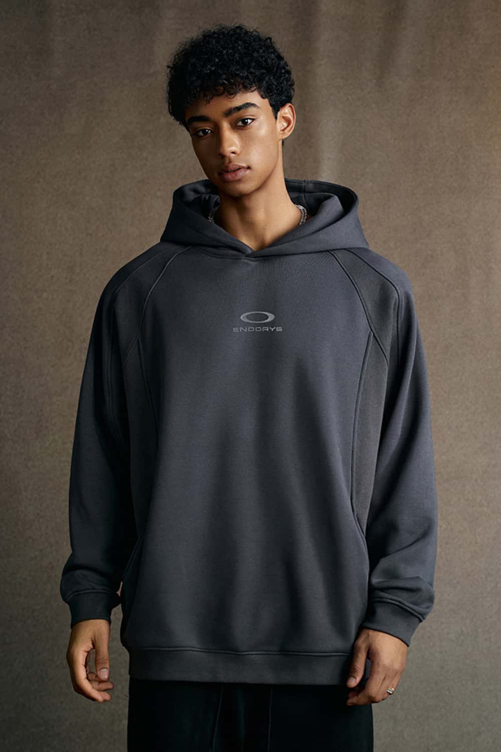 Textured Suede Paneled Streetwear Hoodie - Dark Gray