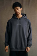 Textured Suede Paneled Streetwear Hoodie - Dark Gray