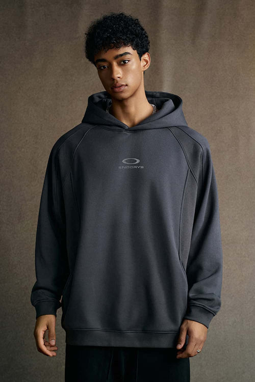 Textured Suede Paneled Streetwear Hoodie - Dark Gray