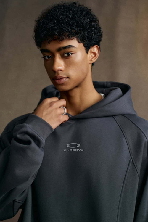 Textured Suede Paneled Streetwear Hoodie - Dark Gray