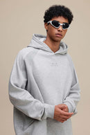 Textured Suede Paneled Streetwear Hoodie - Flower Gray